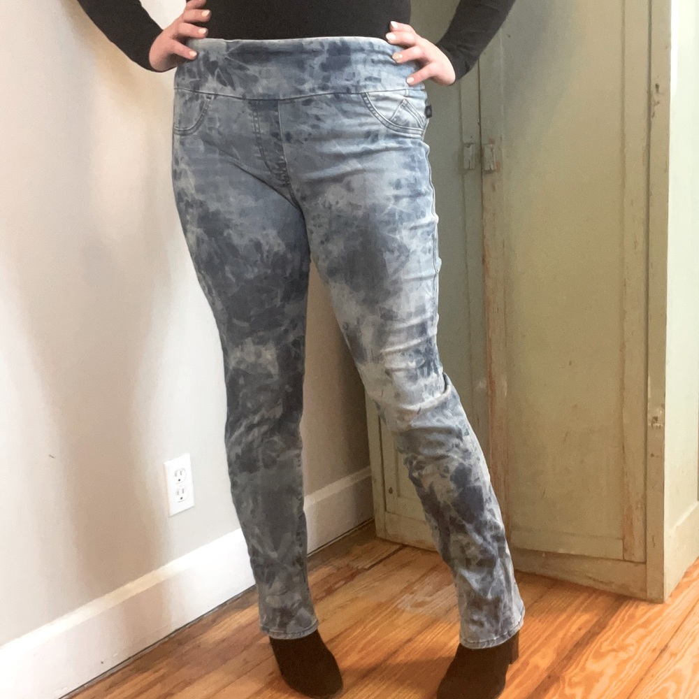 Hand Tie Dyed Size 14 Vintage Y2K Stretch Skinny Blue and White Jeggings